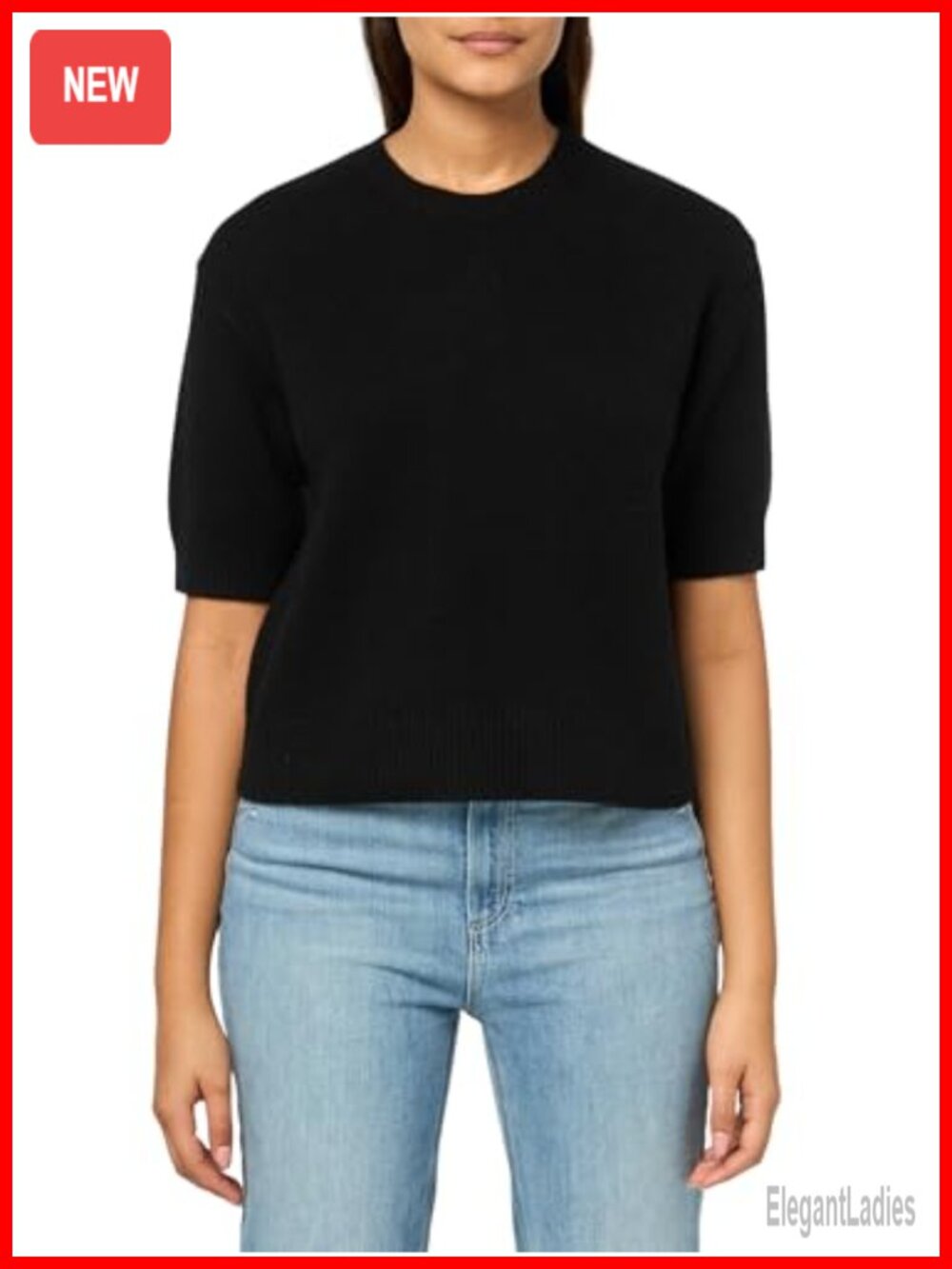Cashmere Crop Crew Neck T-Shirt Wide Sleeves Pullover Sweater